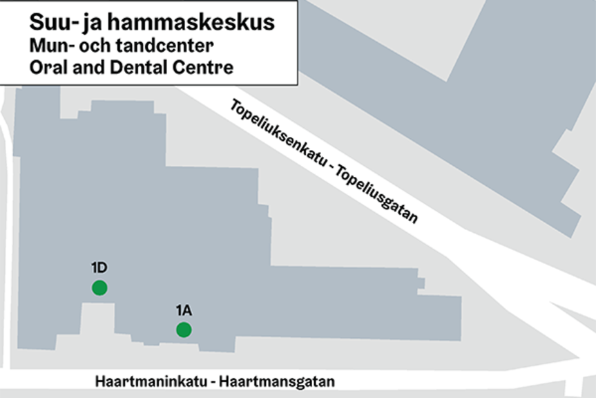 Suu- ja hammaskeskuksen kartta. Suu- ja hammaskeskuksen kartta.