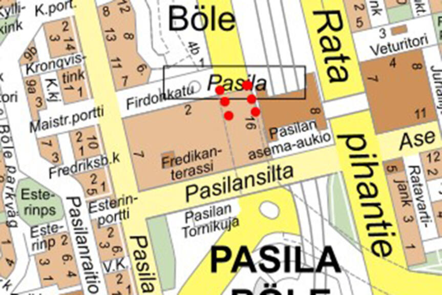Suljetut jalankulun ja pyöräliikenteen väylät kummallakin puolella Veturitietä esitettynä kartalla. Suljetut jalankulun ja pyöräliikenteen väylät kummallakin puolella Veturitietä esitettynä kartalla.