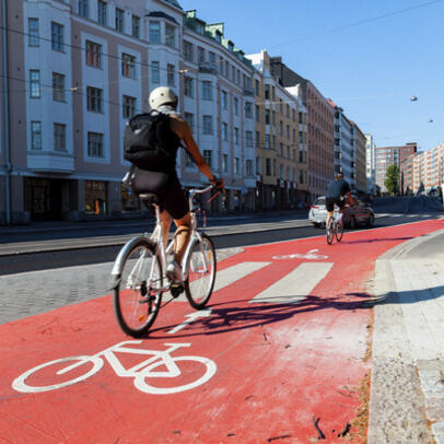A bicycle lane in Hämeentie.