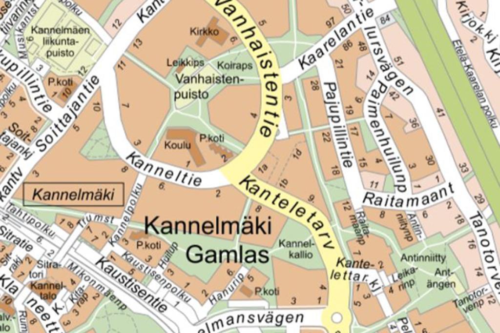 Kartta Kannelmäen alueesta.