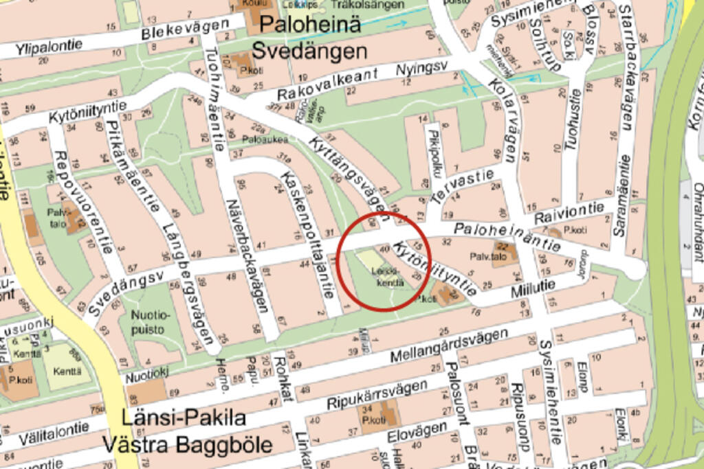 Pakilan ala-asteen väistötila, paikka kartalla.