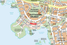 Karttakuva, johon on merkitty Takaniementien ja Kajavatien välinen alue Hakolahdentiestä.