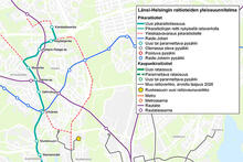 Länsi-Helsingin raitioteiden yleissuunnitelma. Linkki kuvaan suurempana on uutisen alussa.