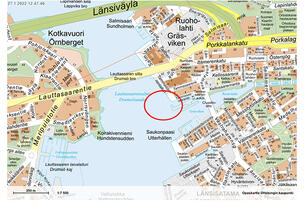 Karttakuva varausalueesta Ruoholahdessa
