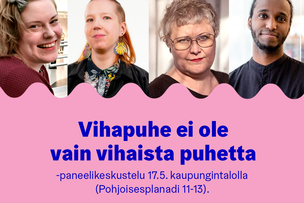 Paneelikeskustelun puhujat.