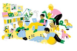 Piirroskuva lapsista lukemassa. 