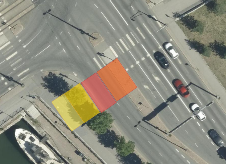 Ilmakuva kaapeliputkitustöiden kaivualueista