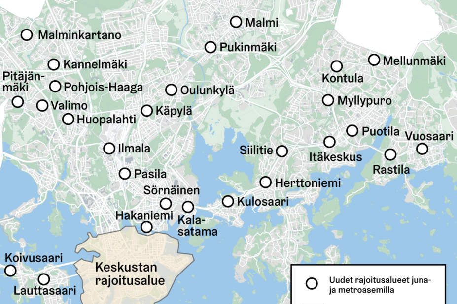 Kartta johon on merkitty rajoitusalueita.