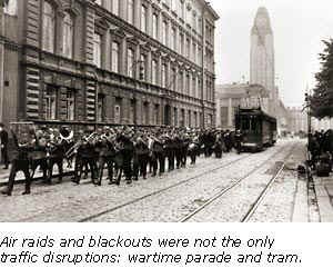 Wartime parade and tram.