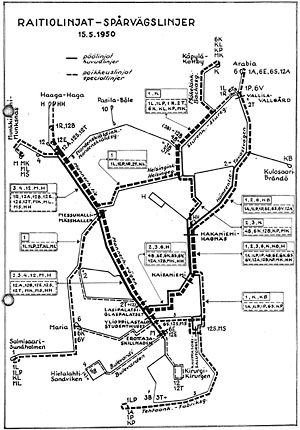 Linjakartta vuodelta 1950.