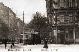 Kummer -vaunu Lntisen Heikinkadun ja Bulevardin kulmassa 1900-luvun alussa.