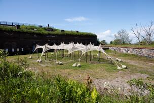 Ernesto Neto: Öfågel, 2025. Helsingforsbiennalen 8.6–21.9.2025, Skanslandet.