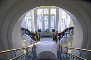 Photo of the stairs of Kallio Library