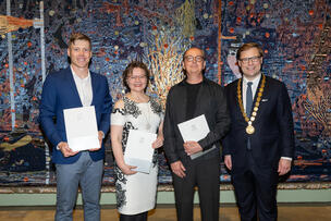 Harri Heliövaara, Minna Huotilainen, Pekka Lanerva och Helsingfors borgmästare Daniel Sazonov.