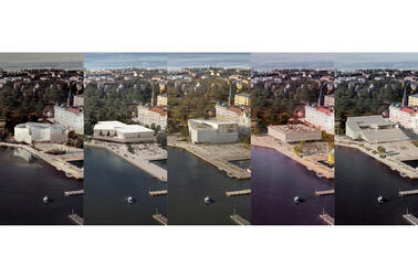 Kollaasikuva uuden arkitehtuuri- ja designmuseon finalistitöistä.
